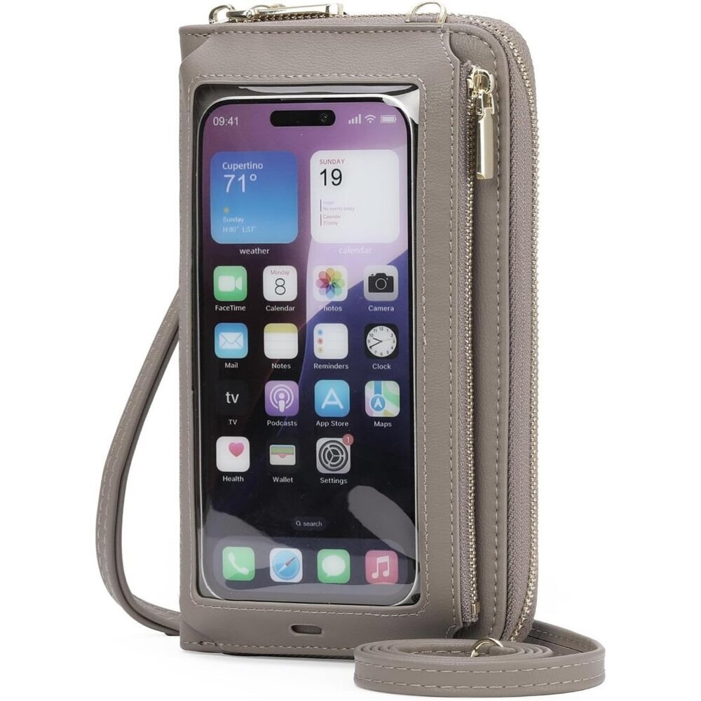 Women Grey Phone Purse Crossbody Bags for Small Travel Wallet Touch Screen
